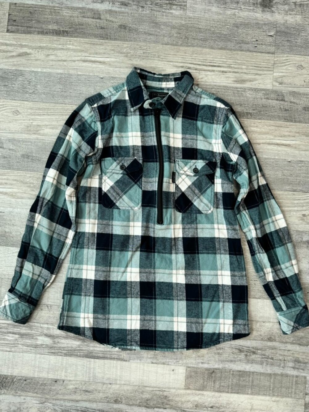 Five Brothers Green Plaid Flannel Men's Zip Front Top Size Small A15